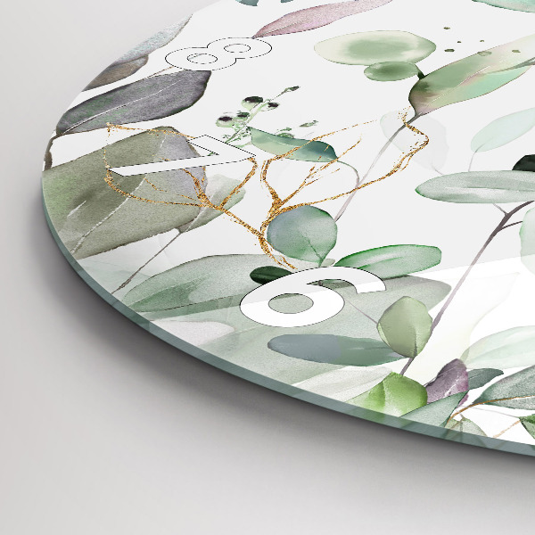 Round glass clock Plants leaves