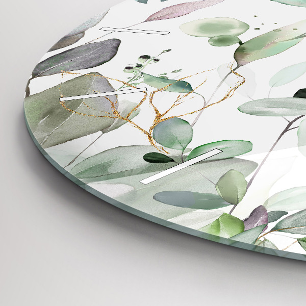 Round glass clock Plants leaves