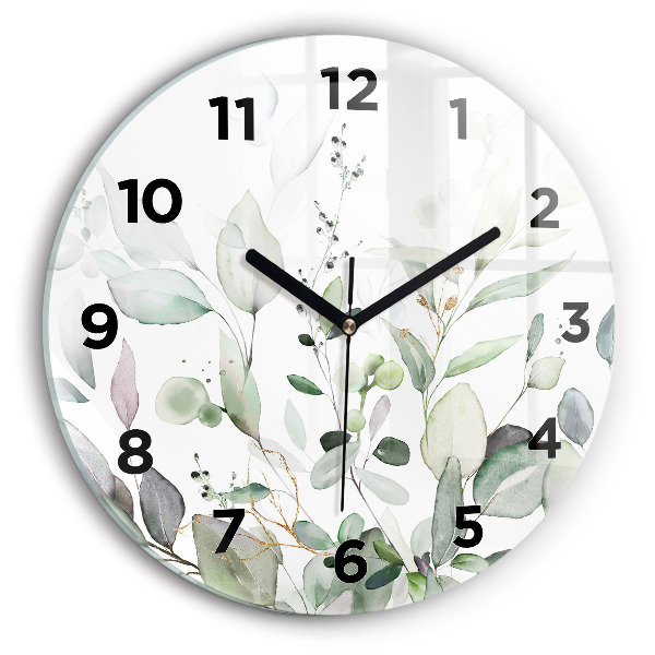Round glass clock Plants leaves