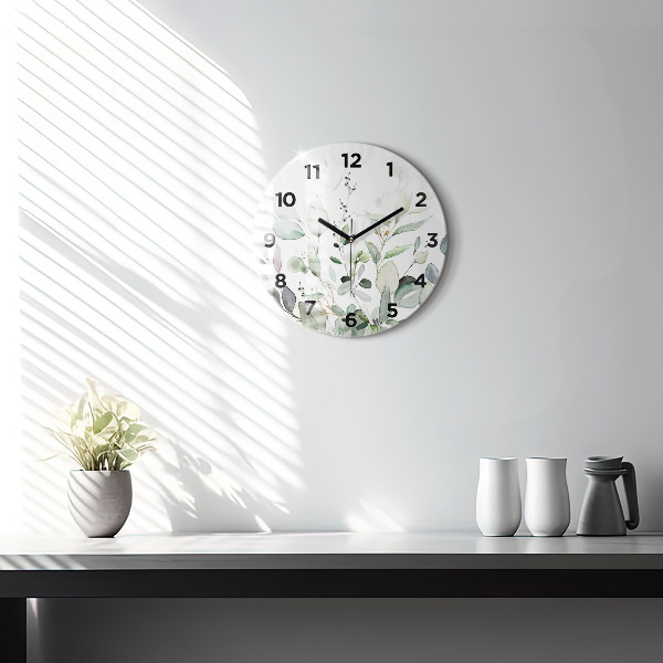 Round glass clock Plants leaves
