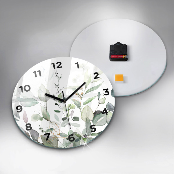 Round glass clock Plants leaves