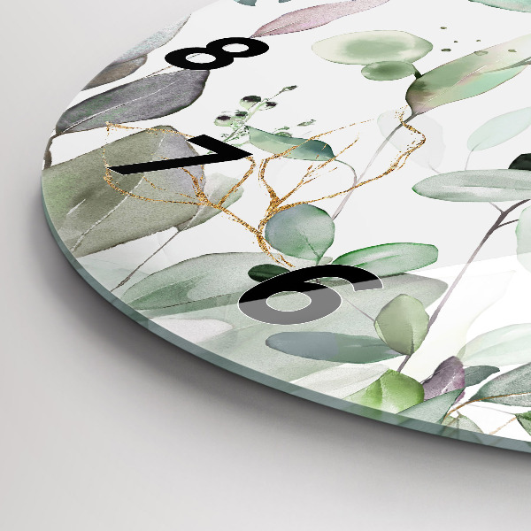 Round glass clock Plants leaves