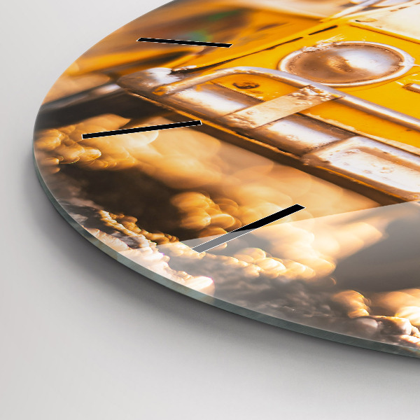 Round glass clock Car on vacation
