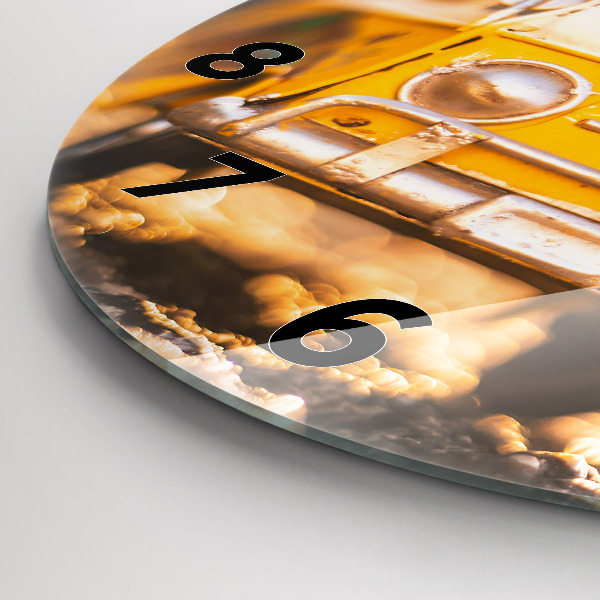 Round glass clock Car on vacation