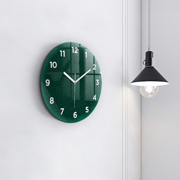 Round glass clock Leaf pattern