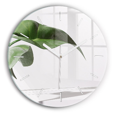 Round glass clock Abstract leaves