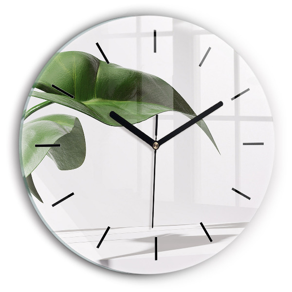 Round glass clock Abstract leaves
