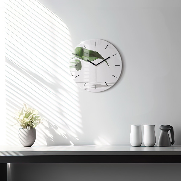 Round glass clock Abstract leaves