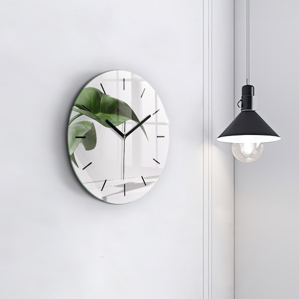 Round glass clock Abstract leaves