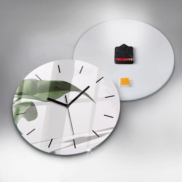 Round glass clock Abstract leaves