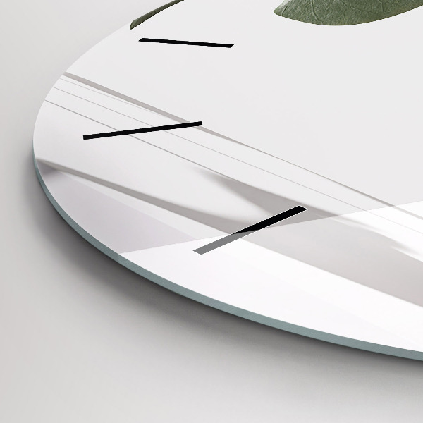 Round glass clock Abstract leaves