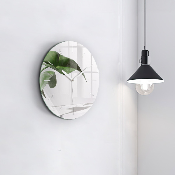 Round glass clock Abstract leaves