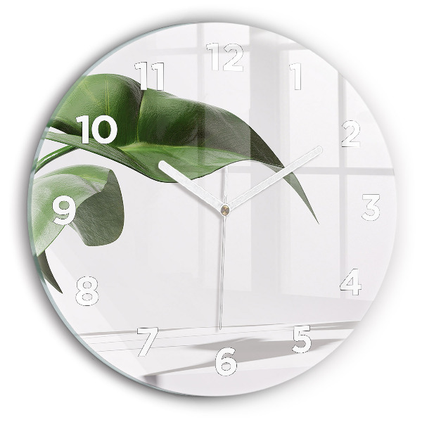 Round glass clock Abstract leaves