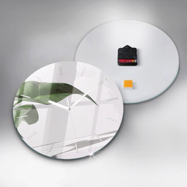 Round glass clock Abstract leaves