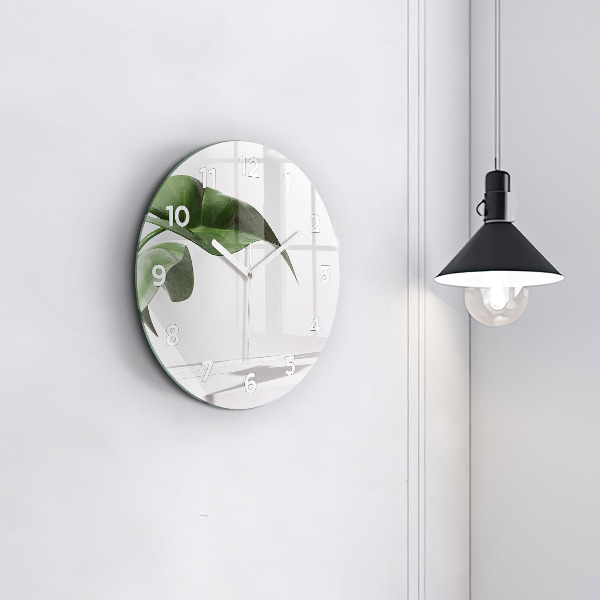 Round glass clock Abstract leaves