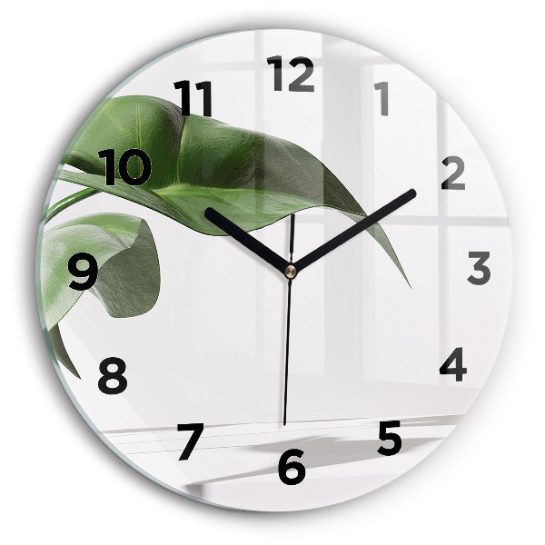 Round glass clock Abstract leaves