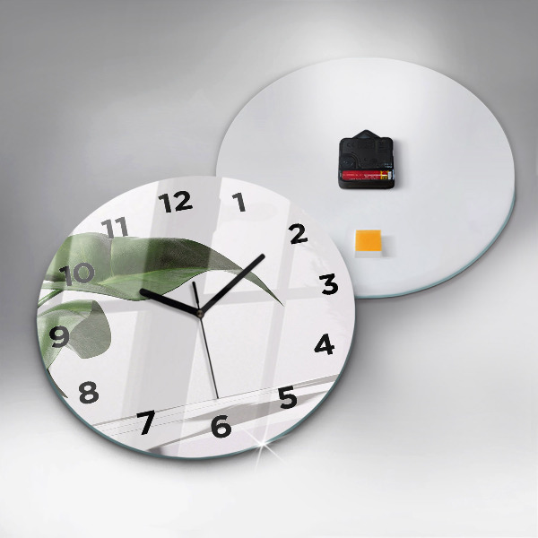 Round glass clock Abstract leaves