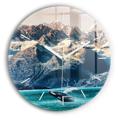 Round glass clock Whale water