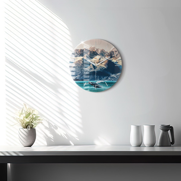 Round glass clock Whale water