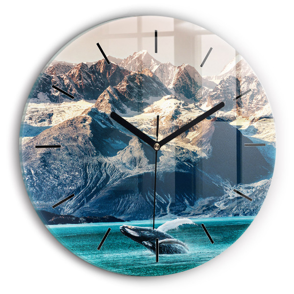 Round glass clock Whale water