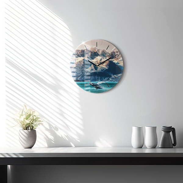 Round glass clock Whale water