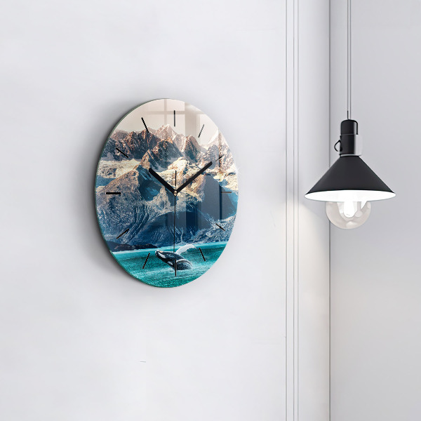 Round glass clock Whale water
