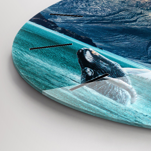 Round glass clock Whale water