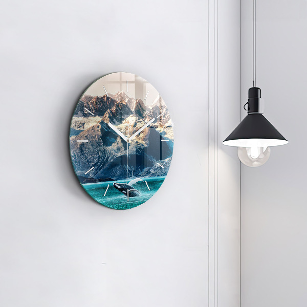 Round glass clock Whale water
