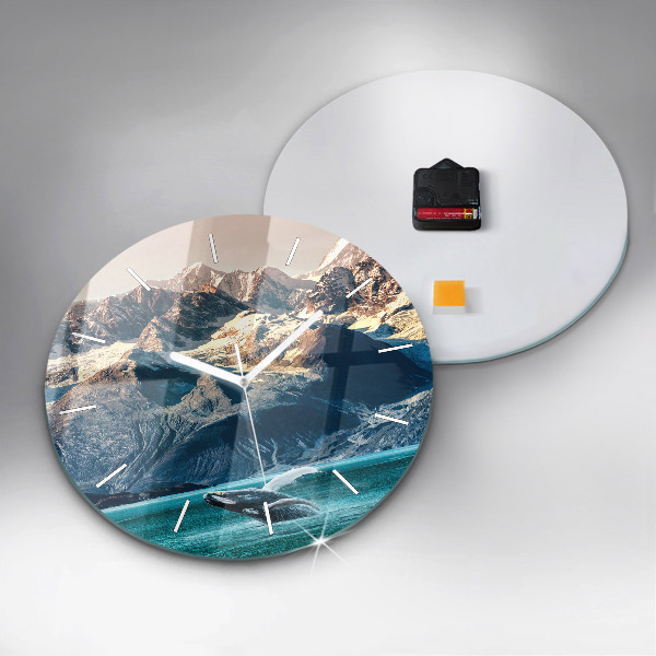 Round glass clock Whale water