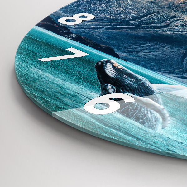 Round glass clock Whale water