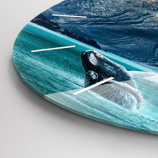 Round glass clock Whale water