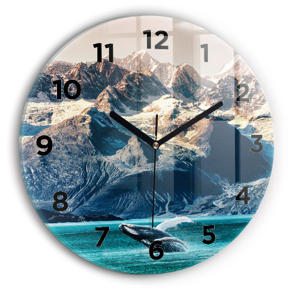 Round glass clock Whale water