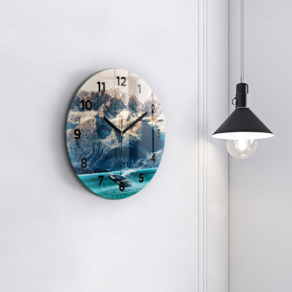 Round glass clock Whale water