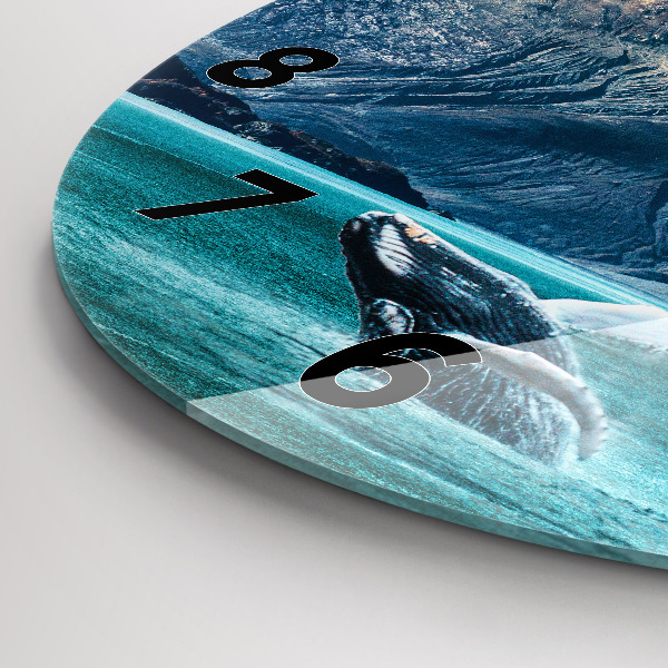 Round glass clock Whale water