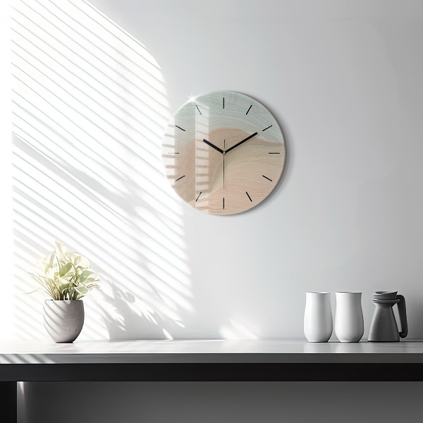 Round glass clock Wave abstraction