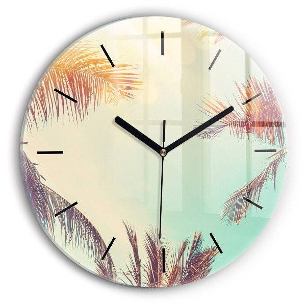 Round glass clock Tropical palm trees