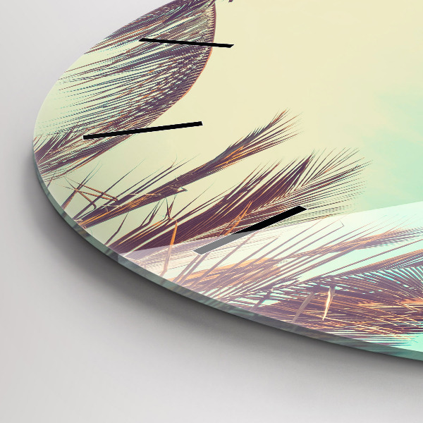 Round glass clock Tropical palm trees