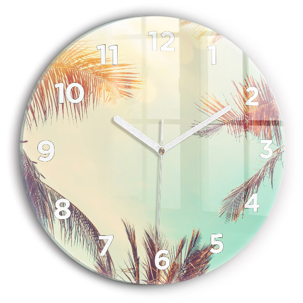 Round glass clock Tropical palm trees