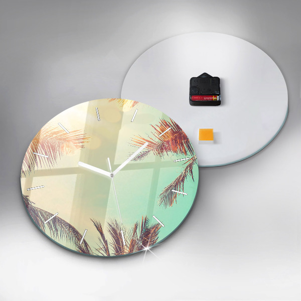 Round glass clock Tropical palm trees