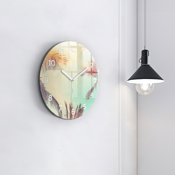 Round glass clock Tropical palm trees