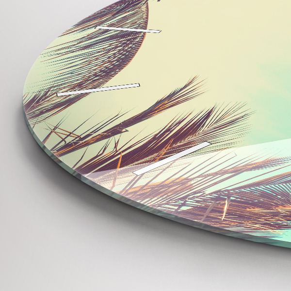 Round glass clock Tropical palm trees