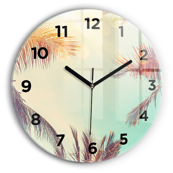 Round glass clock Tropical palm trees
