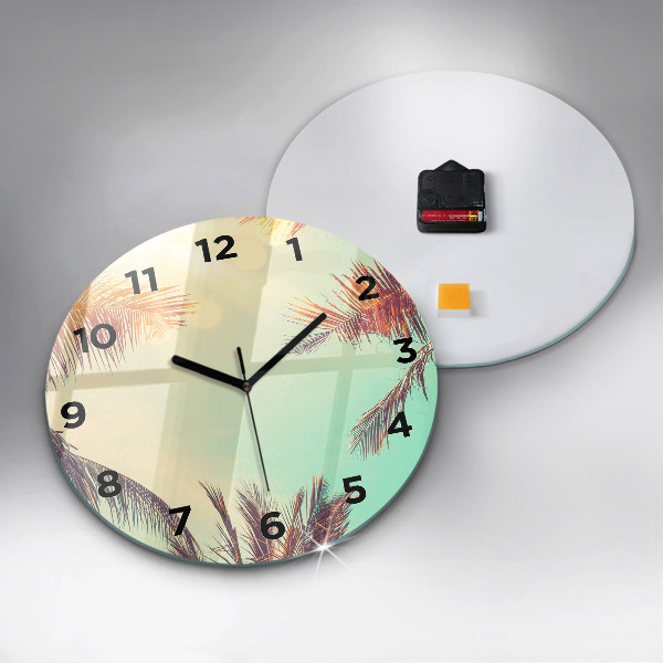 Round glass clock Tropical palm trees