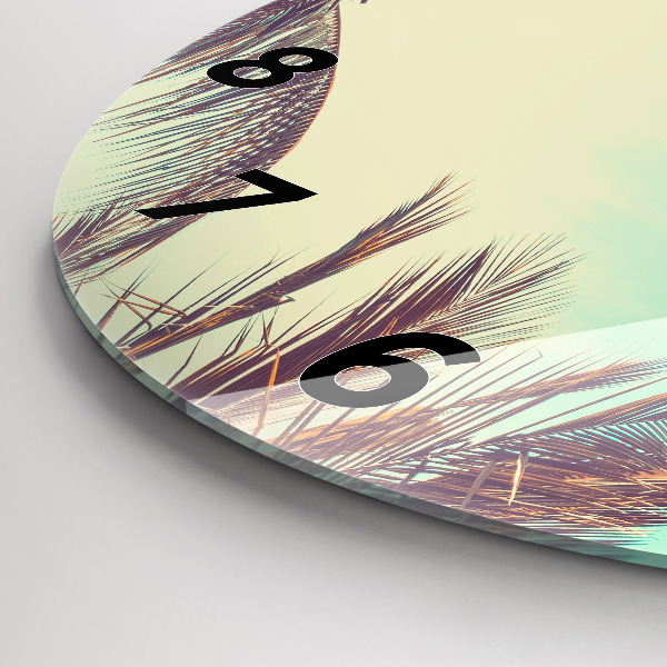 Round glass clock Tropical palm trees