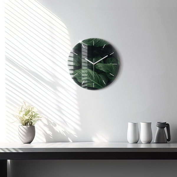 Round glass clock Tropical Monstera