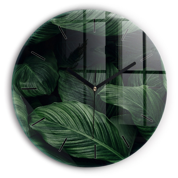 Round glass clock Tropical Monstera