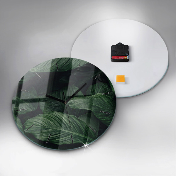 Round glass clock Tropical Monstera