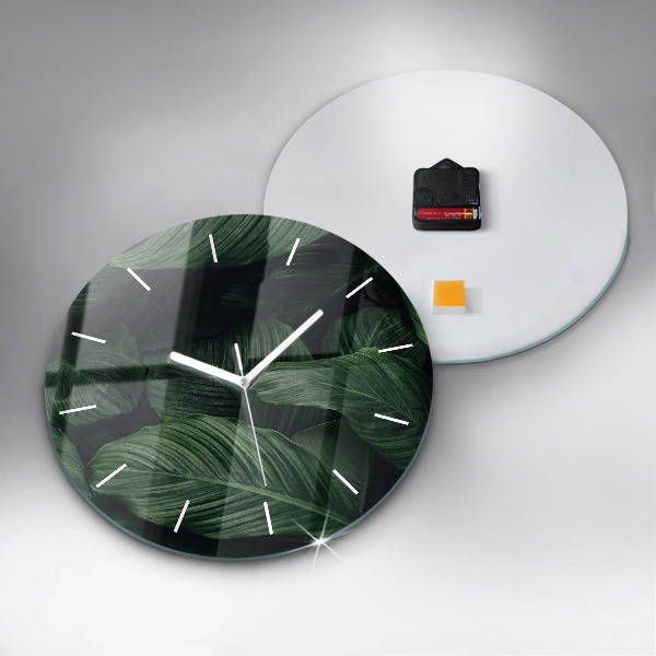 Round glass clock Tropical Monstera
