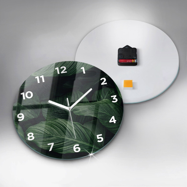 Round glass clock Tropical Monstera
