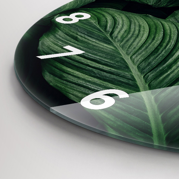 Round glass clock Tropical Monstera